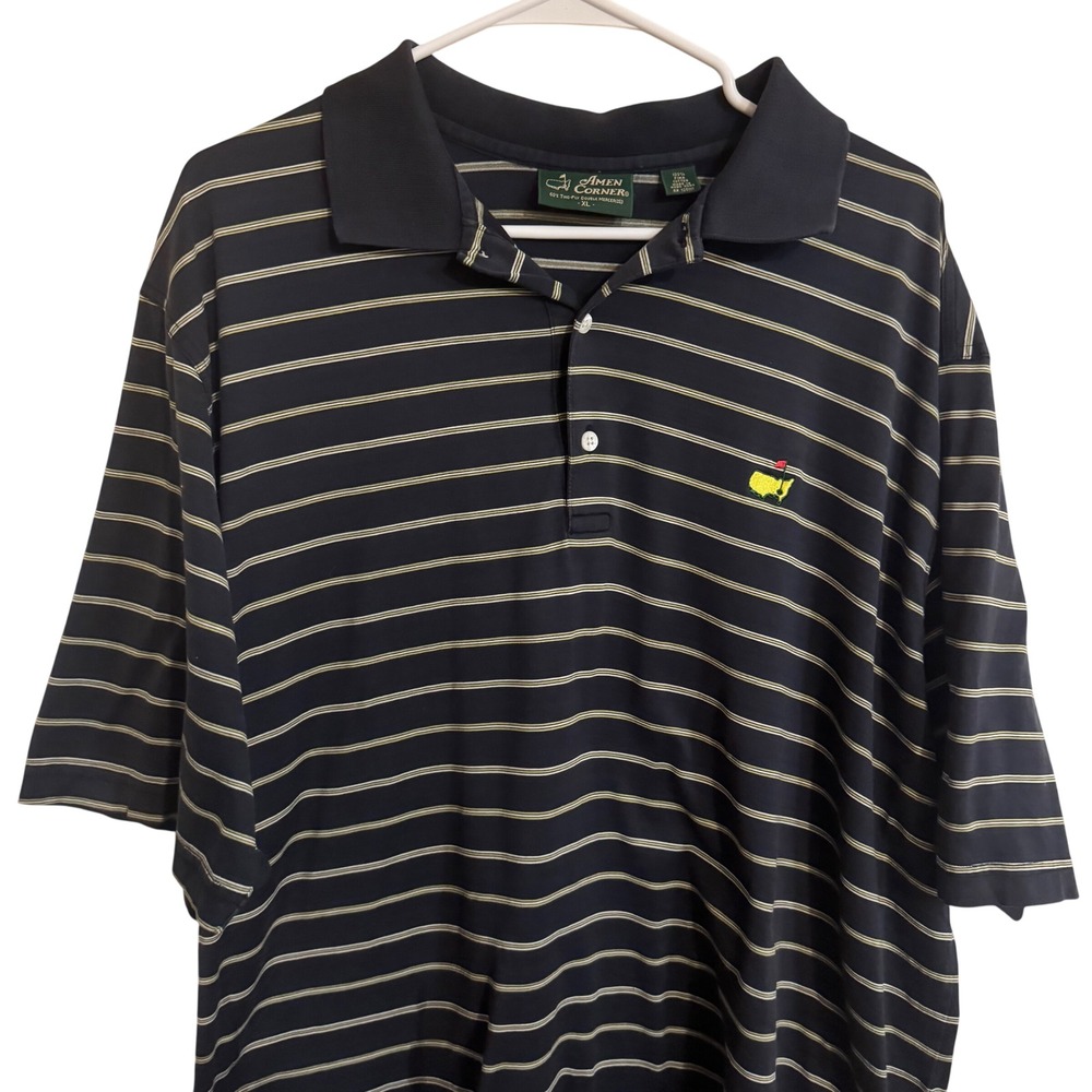 Vintage Amen Corner Masters Golf Polo Men's XL Navy Striped Pima Cotton *READ*